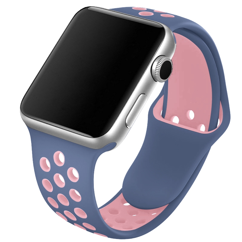Se CarloA Apple Watch blue&pink Silicone Strap 38/40 mm hos Watchmen.dk
