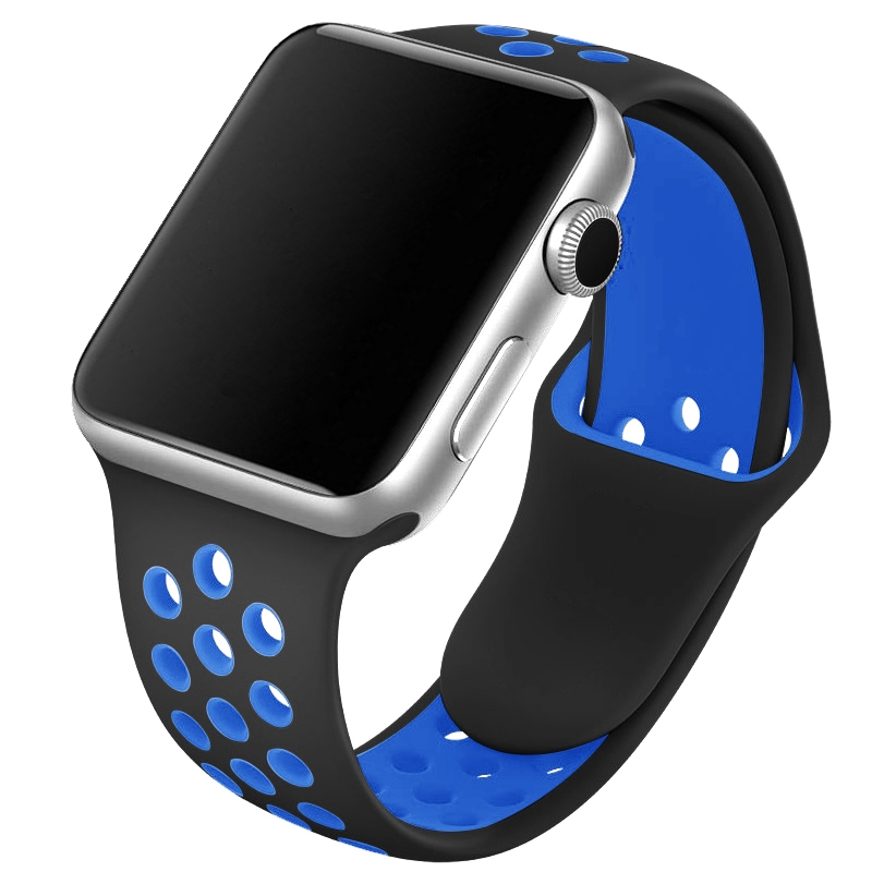 Se CarloA Apple Watch Black&Blue Silicone Strap 42/44 mm hos Watchmen.dk