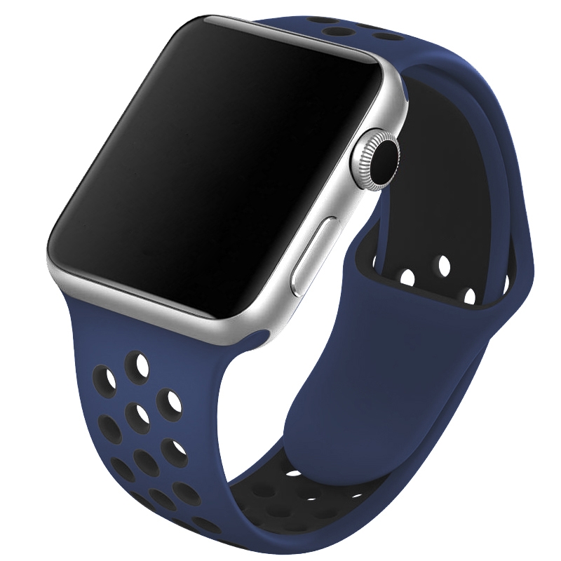 Se CarloA Apple Watch Dark Blue and black Silicone Strap 42/44 mm hos Watchmen.dk